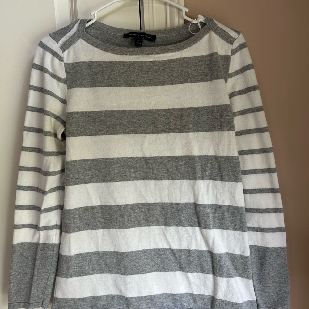 Gray and White Striped Sweater